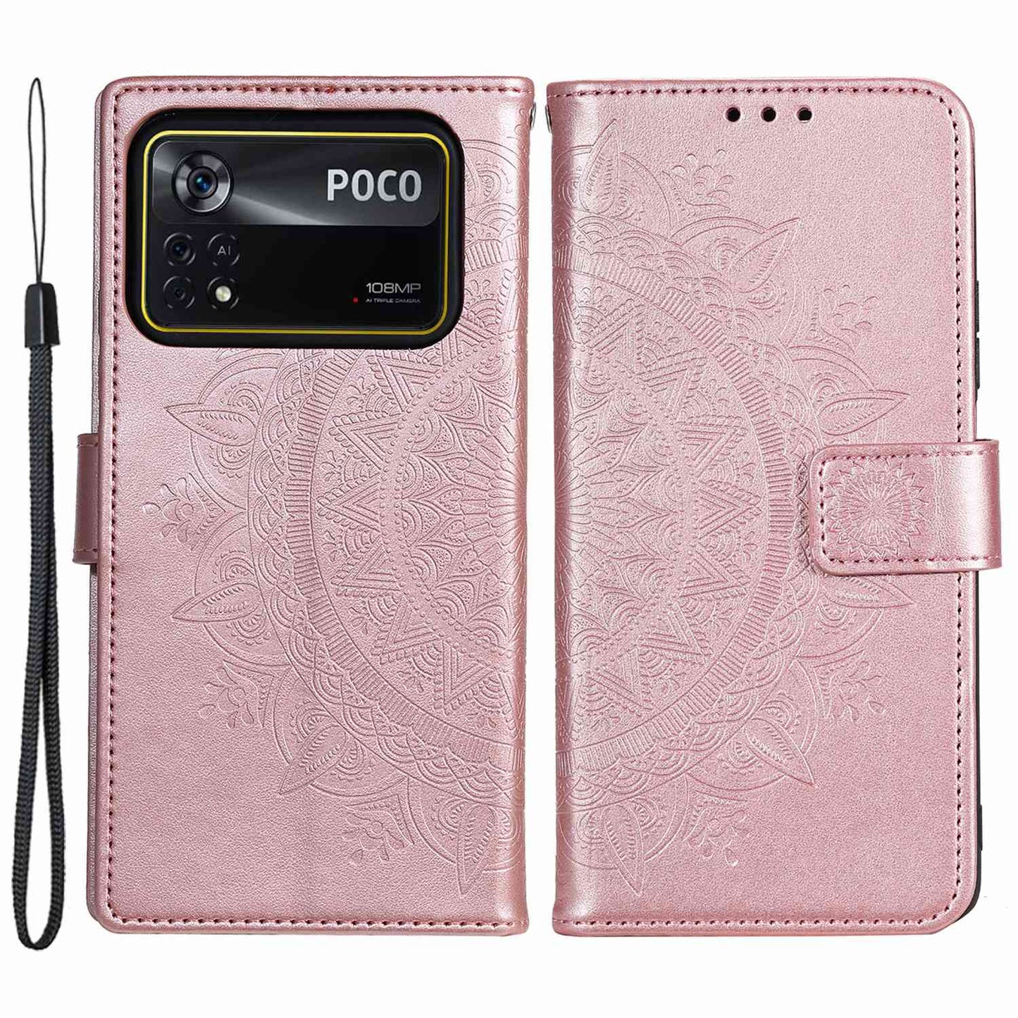 For Xiaomi Poco X4 Pro 5G Wallet Stand Design Imprinted Mandala Flower Fully Wrapped PU Leather Phone Flip Cover Phone Case