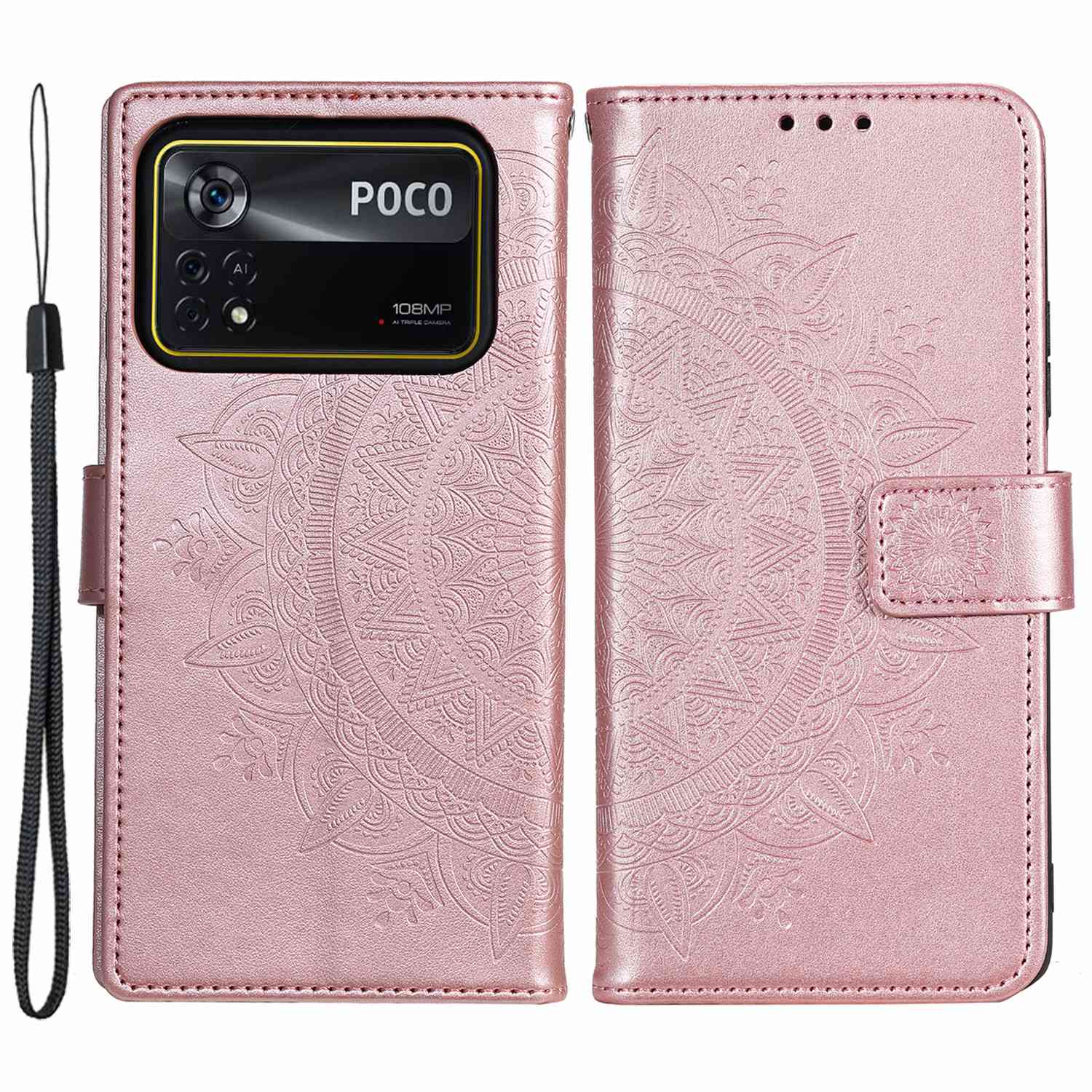 For Xiaomi Poco X4 Pro 5G Wallet Stand Design Imprinted Mandala Flower Fully Wrapped PU Leather Phone Flip Cover Phone Case