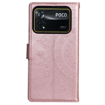 For Xiaomi Poco X4 Pro 5G Wallet Stand Design Imprinted Mandala Flower Fully Wrapped PU Leather Phone Flip Cover Phone Case