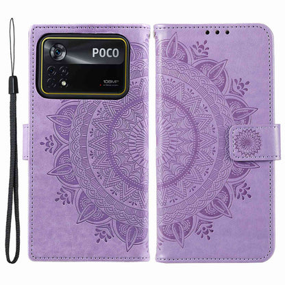 For Xiaomi Poco X4 Pro 5G Wallet Stand Design Imprinted Mandala Flower Fully Wrapped PU Leather Phone Flip Cover Phone Case