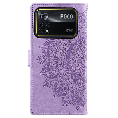 For Xiaomi Poco X4 Pro 5G Wallet Stand Design Imprinted Mandala Flower Fully Wrapped PU Leather Phone Flip Cover Phone Case