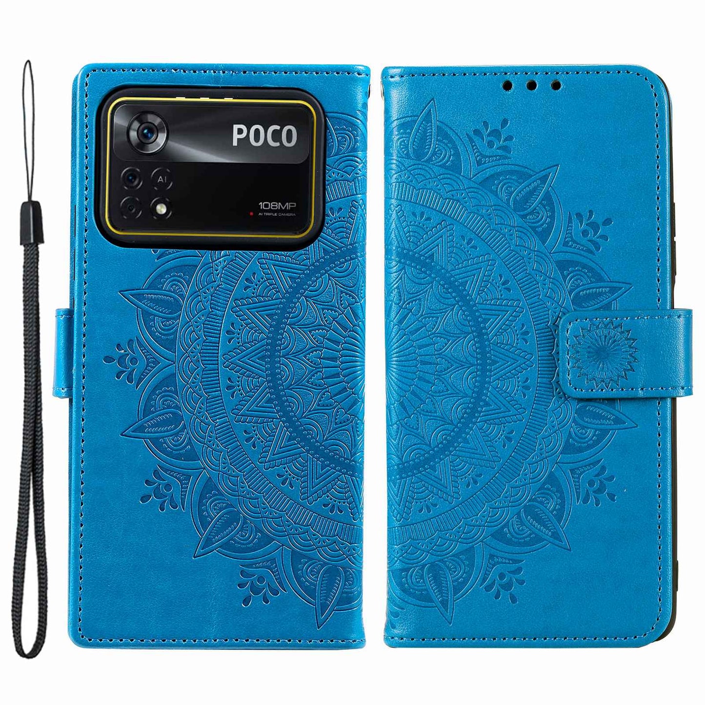 For Xiaomi Poco X4 Pro 5G Wallet Stand Design Imprinted Mandala Flower Fully Wrapped PU Leather Phone Flip Cover Phone Case