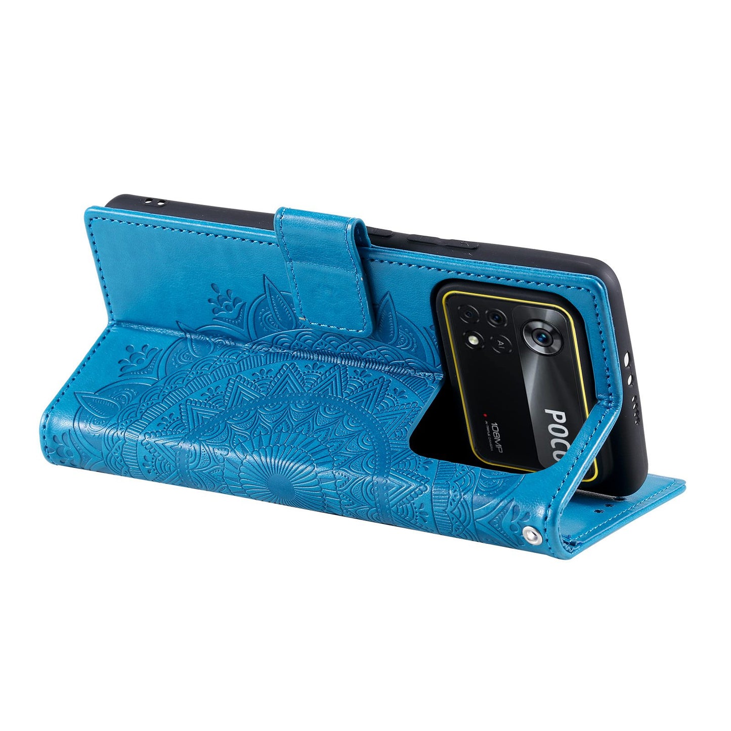 For Xiaomi Poco X4 Pro 5G Wallet Stand Design Imprinted Mandala Flower Fully Wrapped PU Leather Phone Flip Cover Phone Case