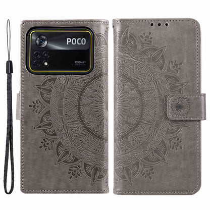 For Xiaomi Poco X4 Pro 5G Wallet Stand Design Imprinted Mandala Flower Fully Wrapped PU Leather Phone Flip Cover Phone Case