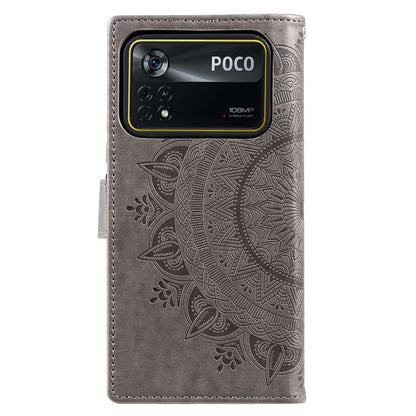 For Xiaomi Poco X4 Pro 5G Wallet Stand Design Imprinted Mandala Flower Fully Wrapped PU Leather Phone Flip Cover Phone Case