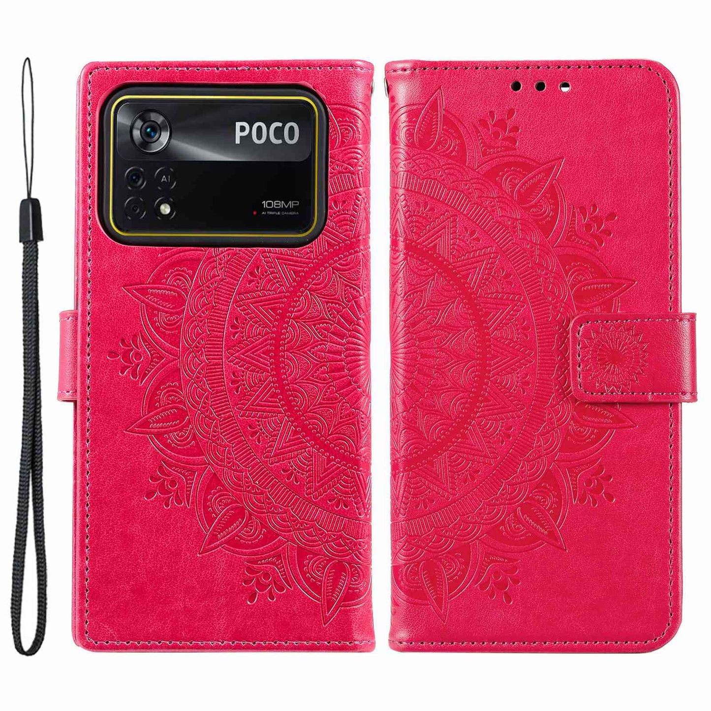 For Xiaomi Poco X4 Pro 5G Wallet Stand Design Imprinted Mandala Flower Fully Wrapped PU Leather Phone Flip Cover Phone Case