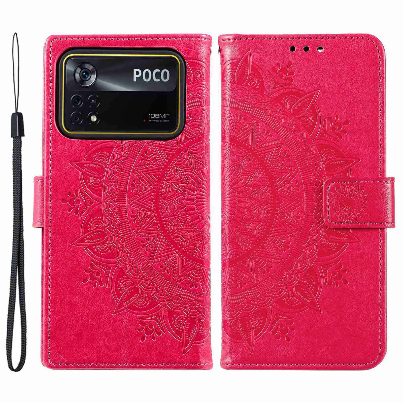 For Xiaomi Poco X4 Pro 5G Wallet Stand Design Imprinted Mandala Flower Fully Wrapped PU Leather Phone Flip Cover Phone Case