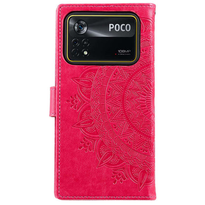 For Xiaomi Poco X4 Pro 5G Wallet Stand Design Imprinted Mandala Flower Fully Wrapped PU Leather Phone Flip Cover Phone Case