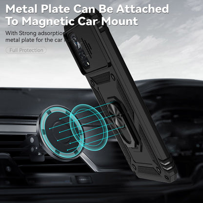 For Xiaomi Poco X4 Pro 5G Protective Case Slide Camera Cover Hard PC + Soft TPU Phone Protector with Ring Kickstand