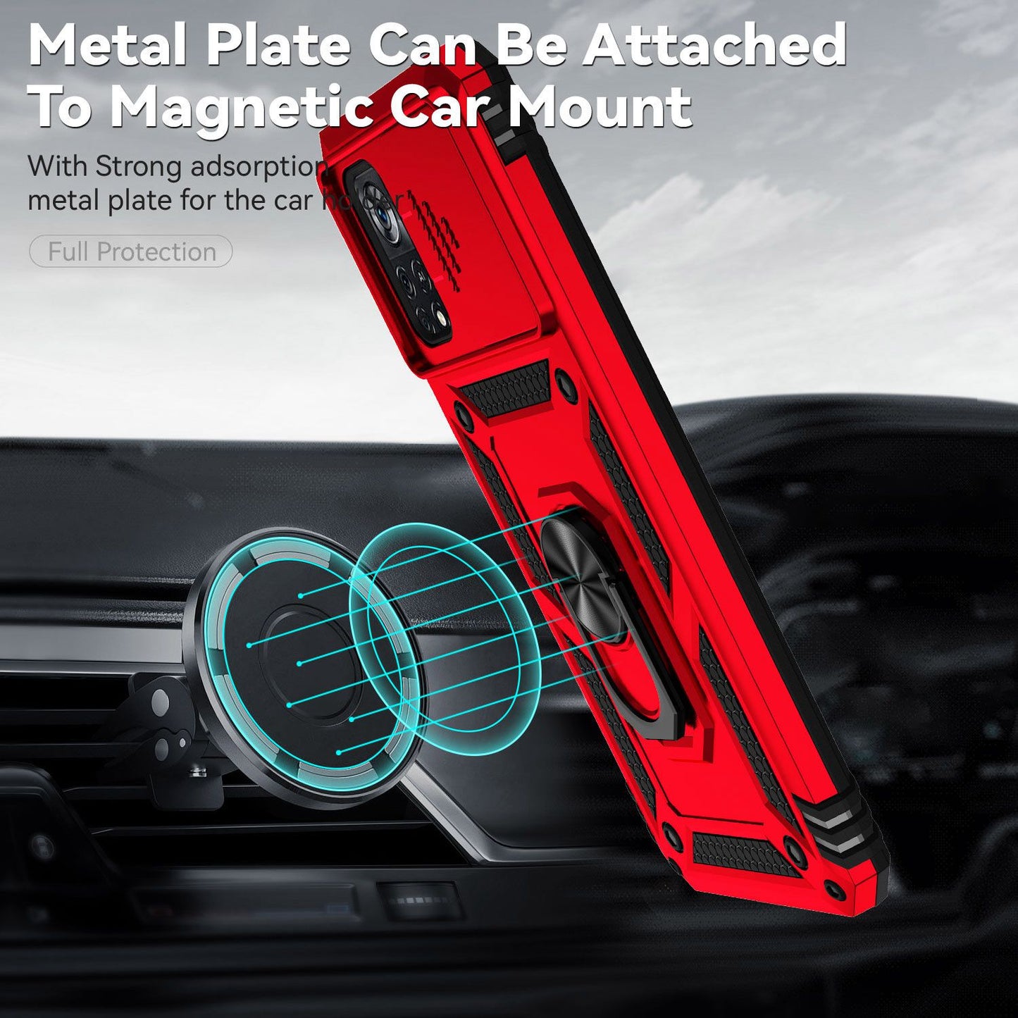 For Xiaomi Poco X4 Pro 5G Protective Case Slide Camera Cover Hard PC + Soft TPU Phone Protector with Ring Kickstand
