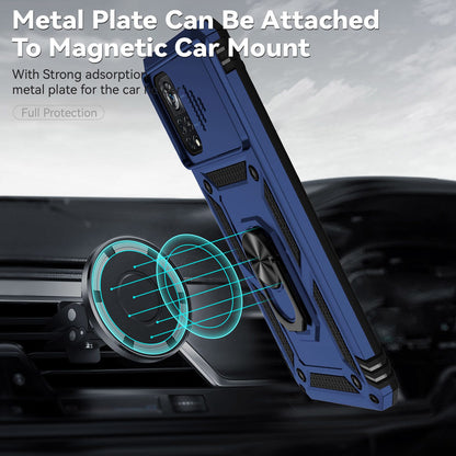 For Xiaomi Poco X4 Pro 5G Protective Case Slide Camera Cover Hard PC + Soft TPU Phone Protector with Ring Kickstand