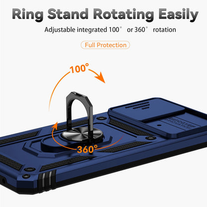For Xiaomi Poco X4 Pro 5G Protective Case Slide Camera Cover Hard PC + Soft TPU Phone Protector with Ring Kickstand