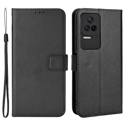 For Xiaomi Redmi K50/K50 Pro Diamond Texture PU Leather Well-protected Phone Case Wallet Stand Cover with Strap