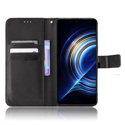 For Xiaomi Redmi K50/K50 Pro Diamond Texture PU Leather Well-protected Phone Case Wallet Stand Cover with Strap