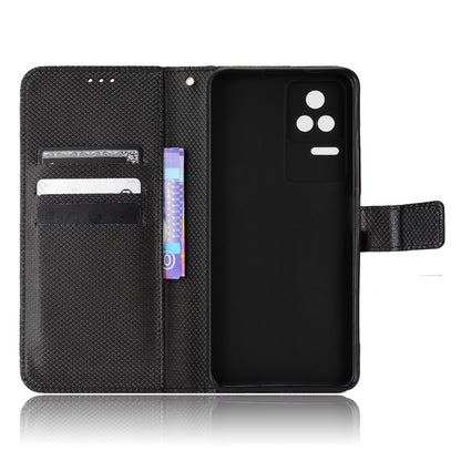 For Xiaomi Redmi K50/K50 Pro Diamond Texture PU Leather Well-protected Phone Case Wallet Stand Cover with Strap