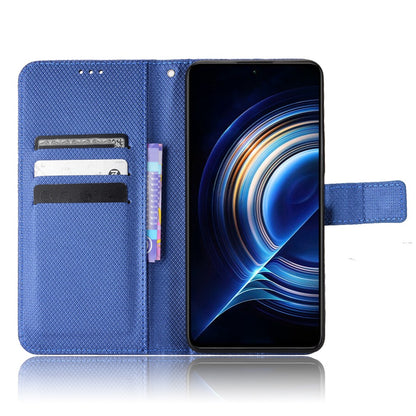 For Xiaomi Redmi K50/K50 Pro Diamond Texture PU Leather Well-protected Phone Case Wallet Stand Cover with Strap