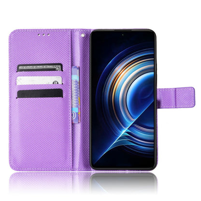 For Xiaomi Redmi K50/K50 Pro Diamond Texture PU Leather Well-protected Phone Case Wallet Stand Cover with Strap
