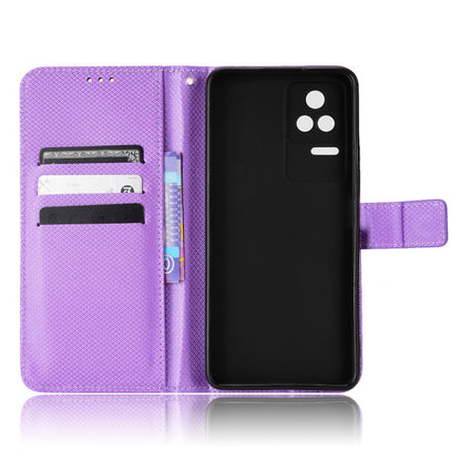 For Xiaomi Redmi K50/K50 Pro Diamond Texture PU Leather Well-protected Phone Case Wallet Stand Cover with Strap