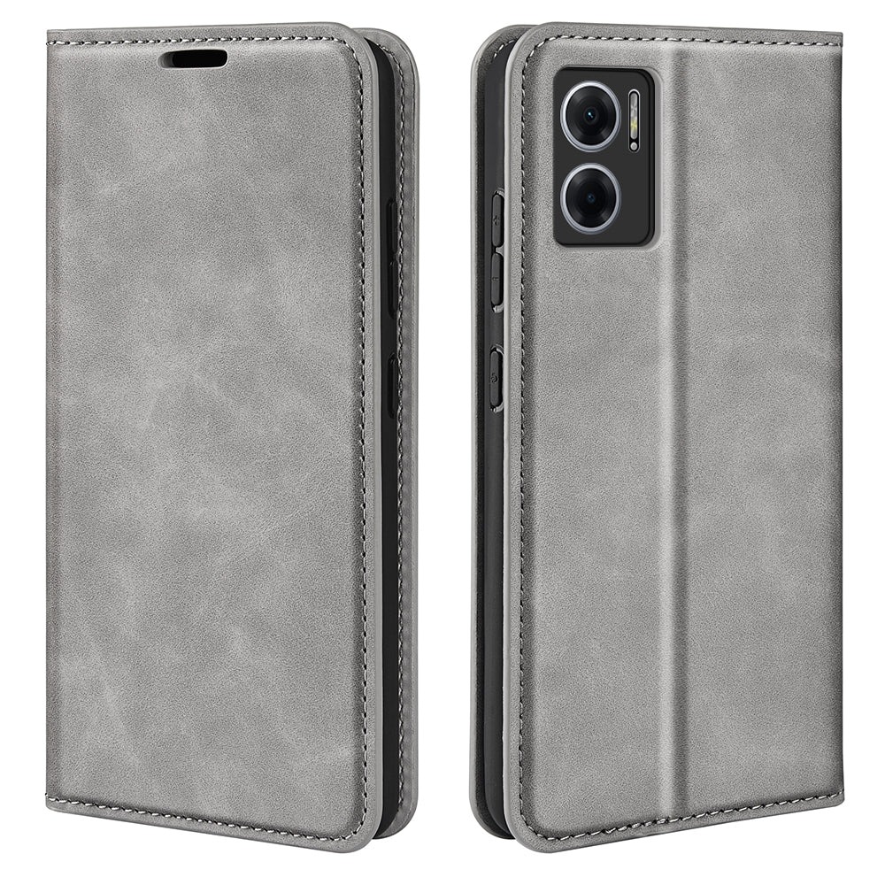Skin-touch Folio Flip Leather Shell for Xiaomi Redmi Note 11E 5G / Redmi 10 5G / Redmi 10 Prime+ 5G, Auto-absorbed Magnetic Wallet Stand Drop-proof Mobile Phone Case
