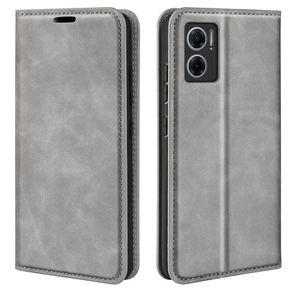 Skin-touch Folio Flip Leather Shell for Xiaomi Redmi Note 11E 5G / Redmi 10 5G / Redmi 10 Prime+ 5G, Auto-absorbed Magnetic Wallet Stand Drop-proof Mobile Phone Case