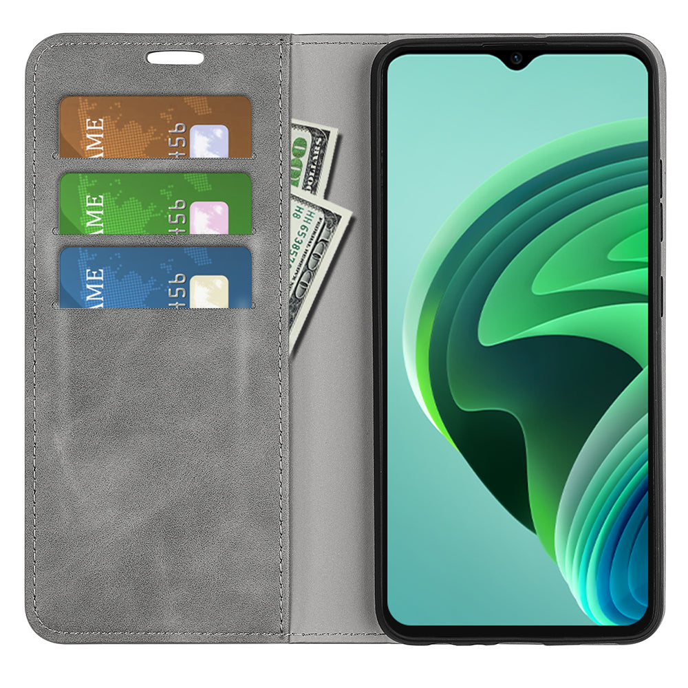 Skin-touch Folio Flip Leather Shell for Xiaomi Redmi Note 11E 5G / Redmi 10 5G / Redmi 10 Prime+ 5G, Auto-absorbed Magnetic Wallet Stand Drop-proof Mobile Phone Case