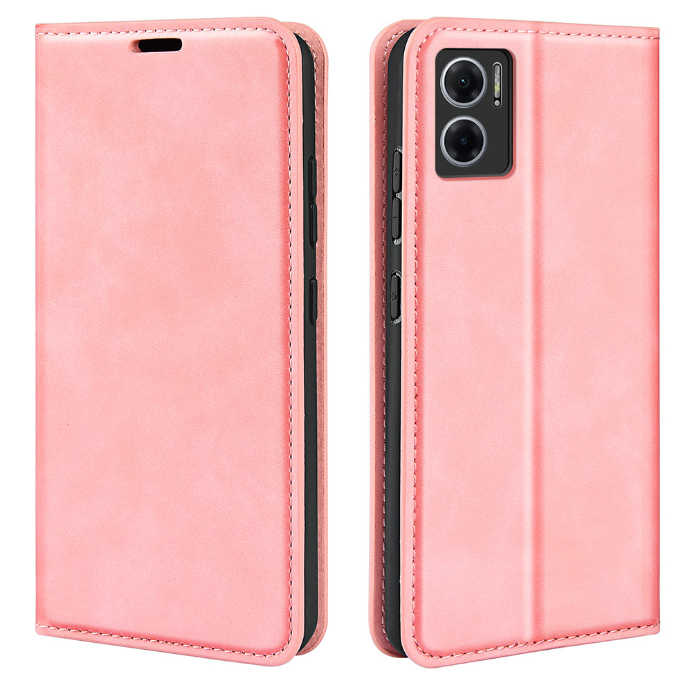 Skin-touch Folio Flip Leather Shell for Xiaomi Redmi Note 11E 5G / Redmi 10 5G / Redmi 10 Prime+ 5G, Auto-absorbed Magnetic Wallet Stand Drop-proof Mobile Phone Case