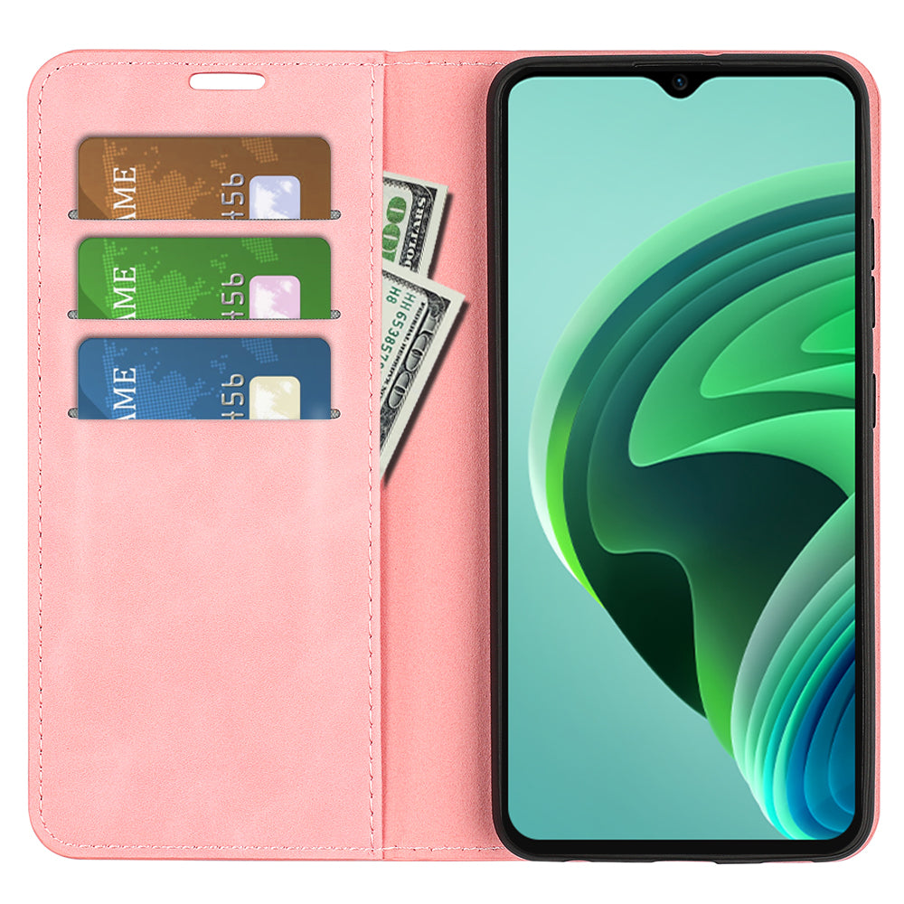 Skin-touch Folio Flip Leather Shell for Xiaomi Redmi Note 11E 5G / Redmi 10 5G / Redmi 10 Prime+ 5G, Auto-absorbed Magnetic Wallet Stand Drop-proof Mobile Phone Case