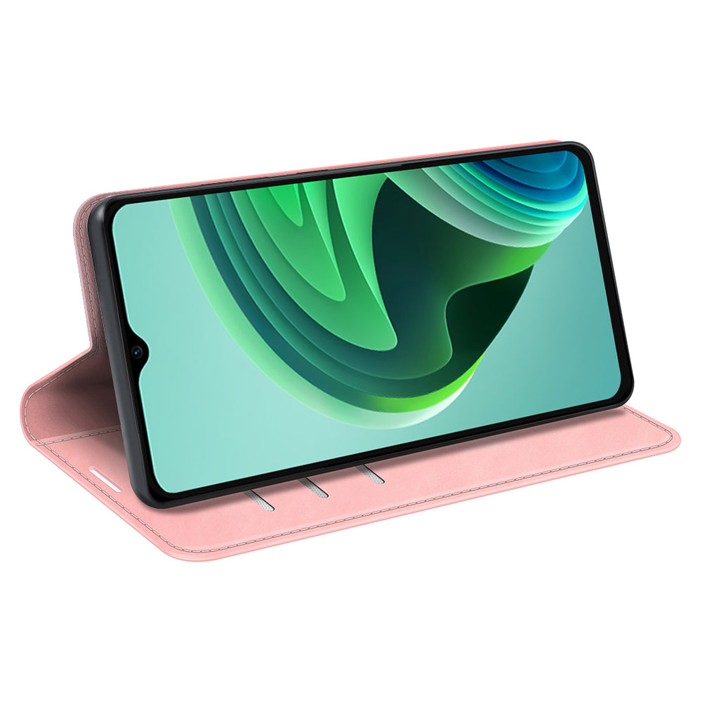 Skin-touch Folio Flip Leather Shell for Xiaomi Redmi Note 11E 5G / Redmi 10 5G / Redmi 10 Prime+ 5G, Auto-absorbed Magnetic Wallet Stand Drop-proof Mobile Phone Case