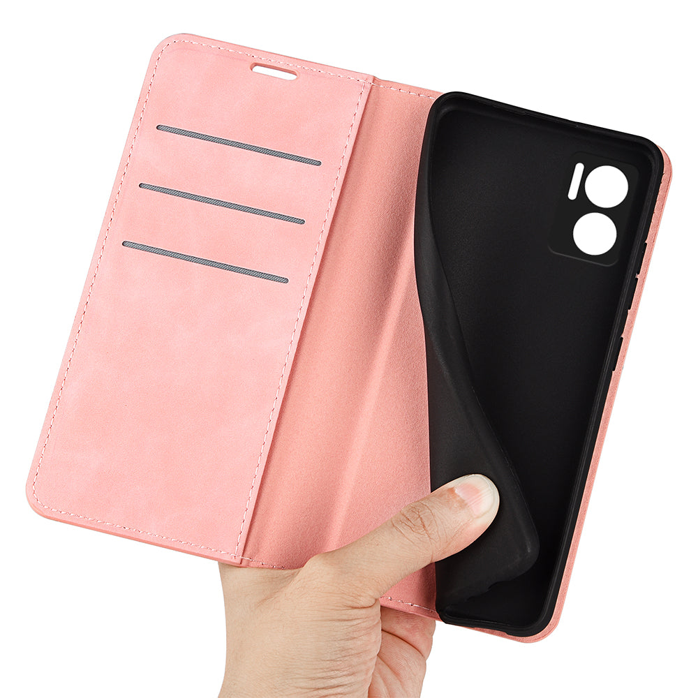 Skin-touch Folio Flip Leather Shell for Xiaomi Redmi Note 11E 5G / Redmi 10 5G / Redmi 10 Prime+ 5G, Auto-absorbed Magnetic Wallet Stand Drop-proof Mobile Phone Case