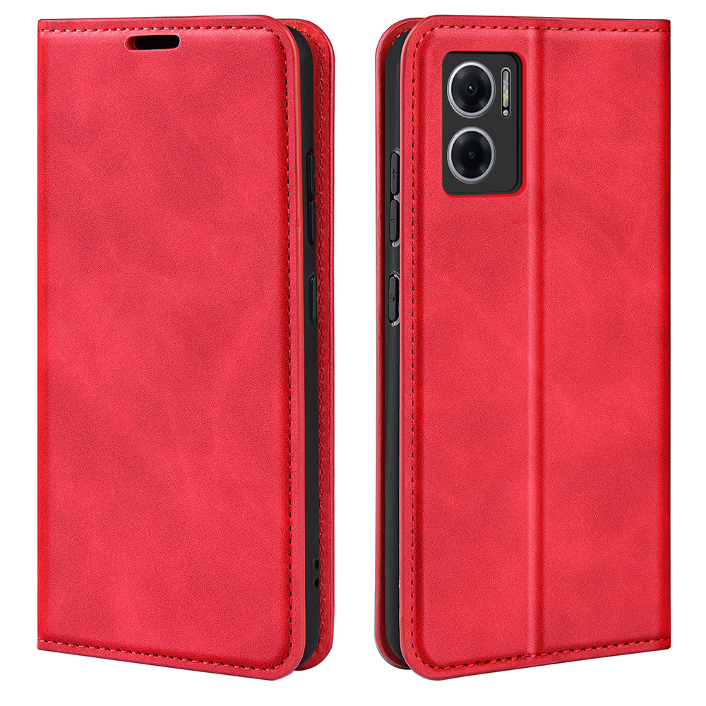 Skin-touch Folio Flip Leather Shell for Xiaomi Redmi Note 11E 5G / Redmi 10 5G / Redmi 10 Prime+ 5G, Auto-absorbed Magnetic Wallet Stand Drop-proof Mobile Phone Case