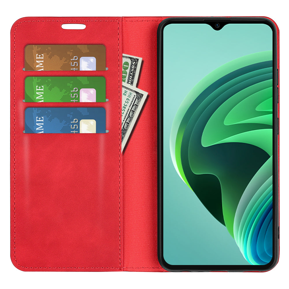 Skin-touch Folio Flip Leather Shell for Xiaomi Redmi Note 11E 5G / Redmi 10 5G / Redmi 10 Prime+ 5G, Auto-absorbed Magnetic Wallet Stand Drop-proof Mobile Phone Case