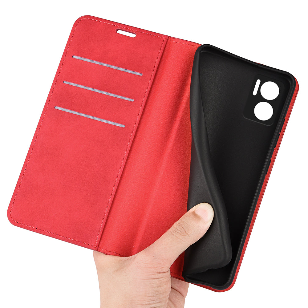 Skin-touch Folio Flip Leather Shell for Xiaomi Redmi Note 11E 5G / Redmi 10 5G / Redmi 10 Prime+ 5G, Auto-absorbed Magnetic Wallet Stand Drop-proof Mobile Phone Case