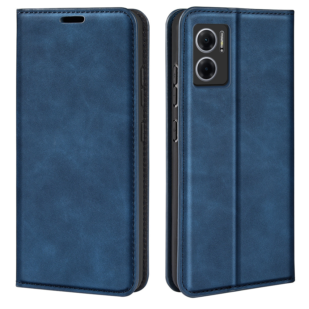 Skin-touch Folio Flip Leather Shell for Xiaomi Redmi Note 11E 5G / Redmi 10 5G / Redmi 10 Prime+ 5G, Auto-absorbed Magnetic Wallet Stand Drop-proof Mobile Phone Case