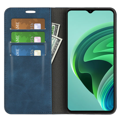 Skin-touch Folio Flip Leather Shell for Xiaomi Redmi Note 11E 5G / Redmi 10 5G / Redmi 10 Prime+ 5G, Auto-absorbed Magnetic Wallet Stand Drop-proof Mobile Phone Case