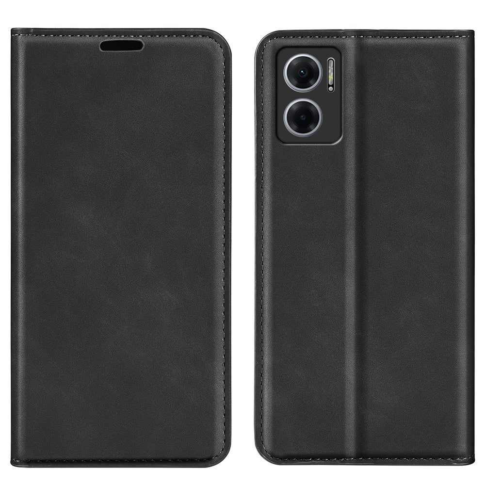 Skin-touch Folio Flip Leather Shell for Xiaomi Redmi Note 11E 5G / Redmi 10 5G / Redmi 10 Prime+ 5G, Auto-absorbed Magnetic Wallet Stand Drop-proof Mobile Phone Case
