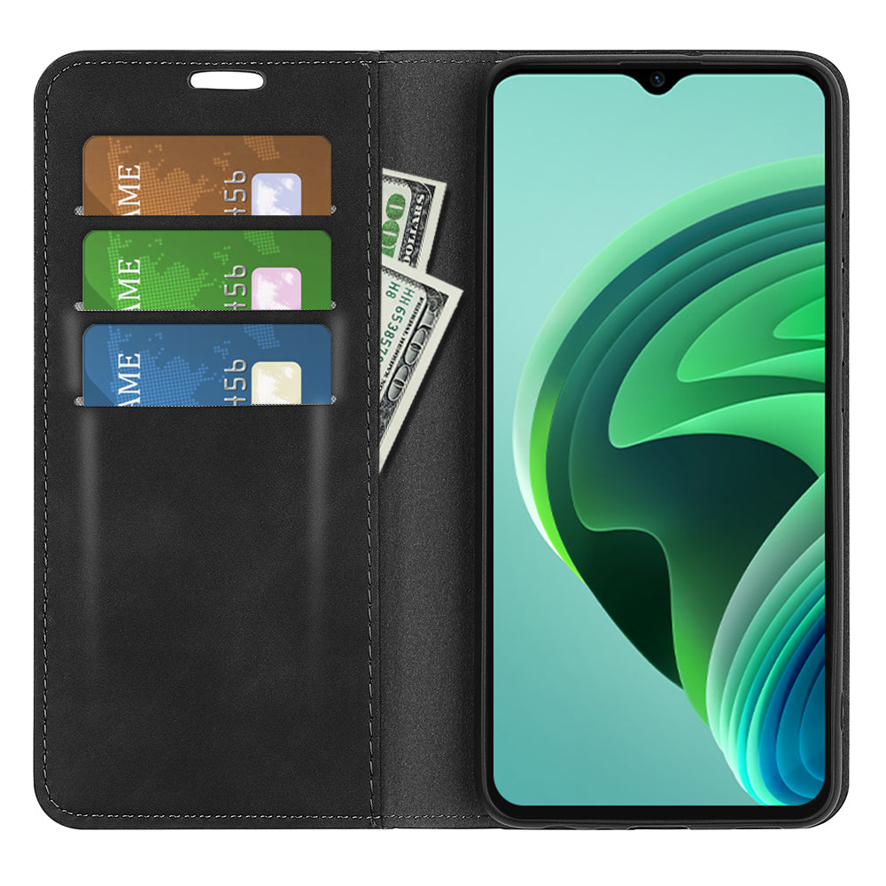 Skin-touch Folio Flip Leather Shell for Xiaomi Redmi Note 11E 5G / Redmi 10 5G / Redmi 10 Prime+ 5G, Auto-absorbed Magnetic Wallet Stand Drop-proof Mobile Phone Case