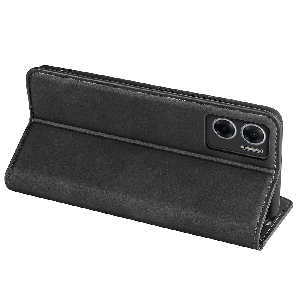 Skin-touch Folio Flip Leather Shell for Xiaomi Redmi Note 11E 5G / Redmi 10 5G / Redmi 10 Prime+ 5G, Auto-absorbed Magnetic Wallet Stand Drop-proof Mobile Phone Case