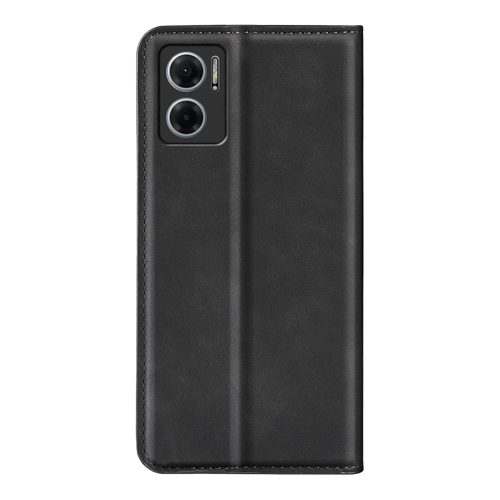 Skin-touch Folio Flip Leather Shell for Xiaomi Redmi Note 11E 5G / Redmi 10 5G / Redmi 10 Prime+ 5G, Auto-absorbed Magnetic Wallet Stand Drop-proof Mobile Phone Case