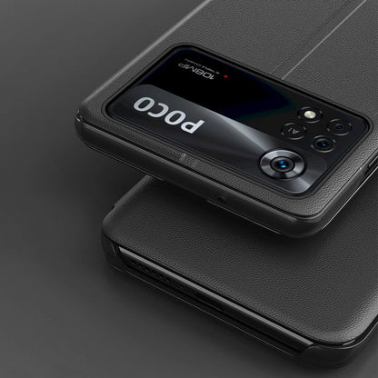 For Xiaomi Poco X4 Pro 5G View Window Flip Cover PU Leather Magnetic Absorption Stand Full Body Protective Case