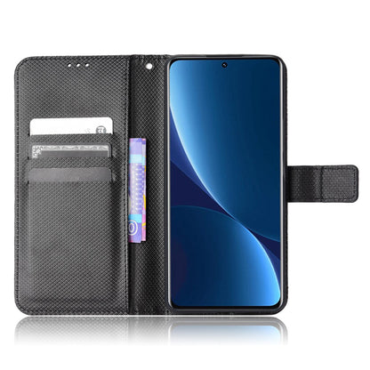 For Xiaomi 12/12X/12S 5G PU Leather Wallet Book Stand View Cover Diamond Texture Flip Phone Case with Wrist Strap
