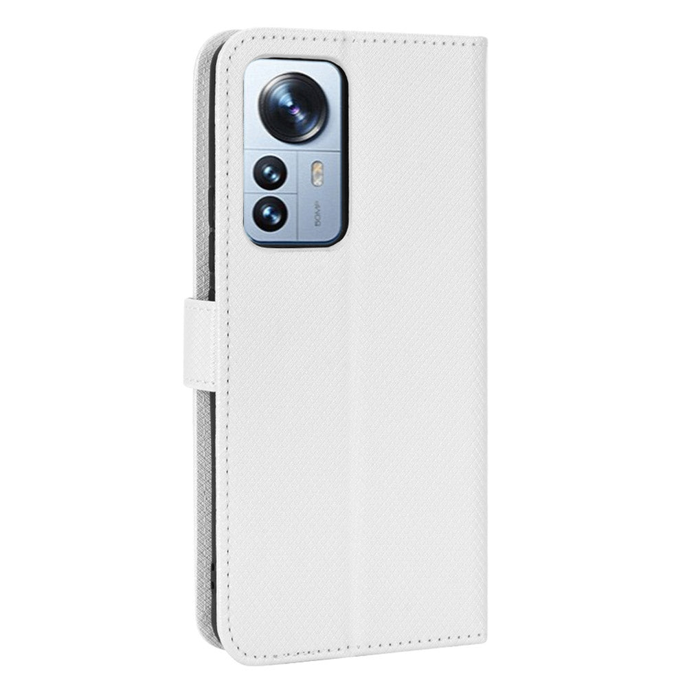 For Xiaomi 12/12X/12S 5G PU Leather Wallet Book Stand View Cover Diamond Texture Flip Phone Case with Wrist Strap