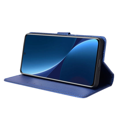 For Xiaomi 12/12X/12S 5G PU Leather Wallet Book Stand View Cover Diamond Texture Flip Phone Case with Wrist Strap