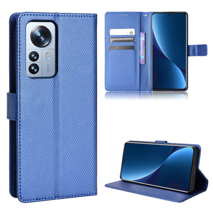 For Xiaomi 12/12X/12S 5G PU Leather Wallet Book Stand View Cover Diamond Texture Flip Phone Case with Wrist Strap