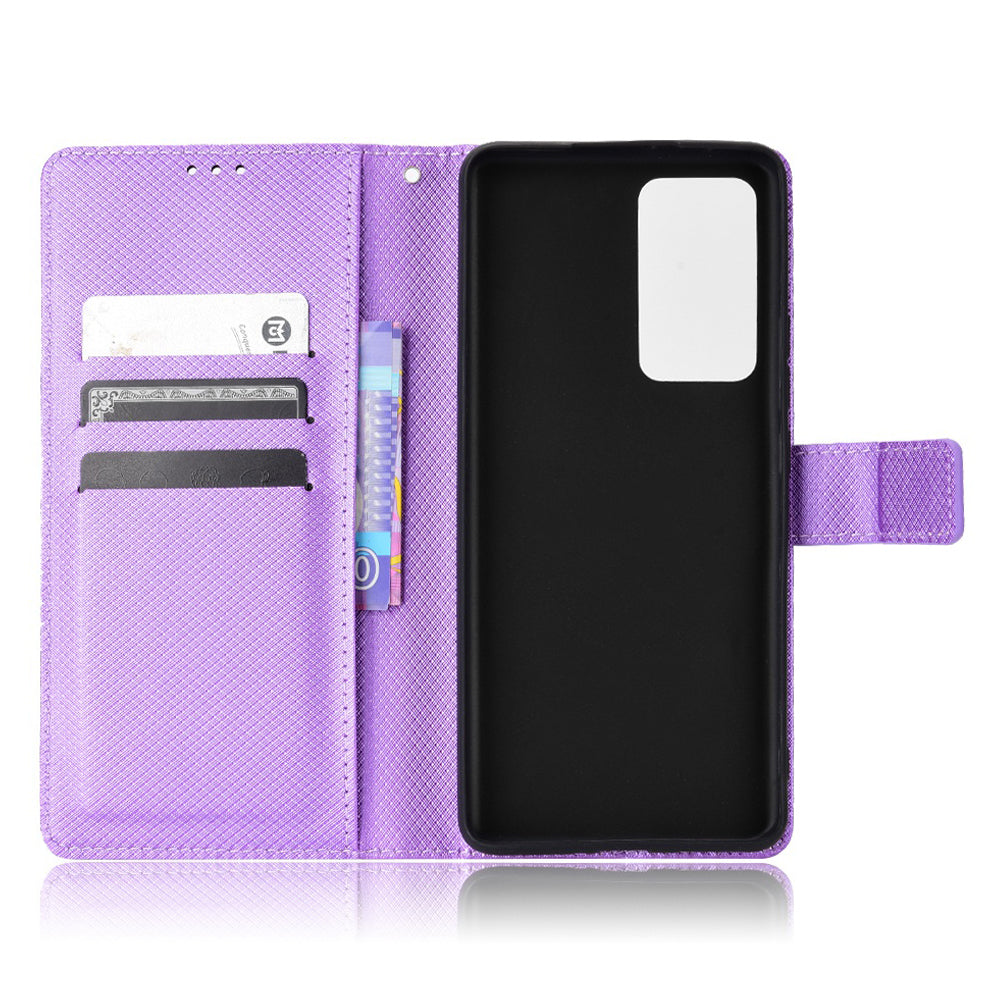 For Xiaomi 12/12X/12S 5G PU Leather Wallet Book Stand View Cover Diamond Texture Flip Phone Case with Wrist Strap