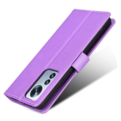 For Xiaomi 12/12X/12S 5G PU Leather Wallet Book Stand View Cover Diamond Texture Flip Phone Case with Wrist Strap