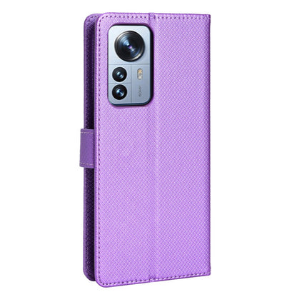 For Xiaomi 12/12X/12S 5G PU Leather Wallet Book Stand View Cover Diamond Texture Flip Phone Case with Wrist Strap