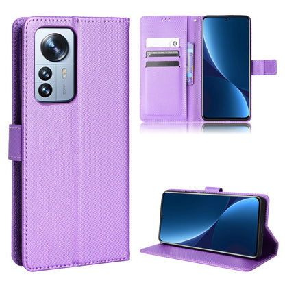 For Xiaomi 12/12X/12S 5G PU Leather Wallet Book Stand View Cover Diamond Texture Flip Phone Case with Wrist Strap