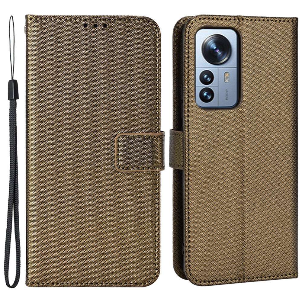 For Xiaomi 12/12X/12S 5G PU Leather Wallet Book Stand View Cover Diamond Texture Flip Phone Case with Wrist Strap