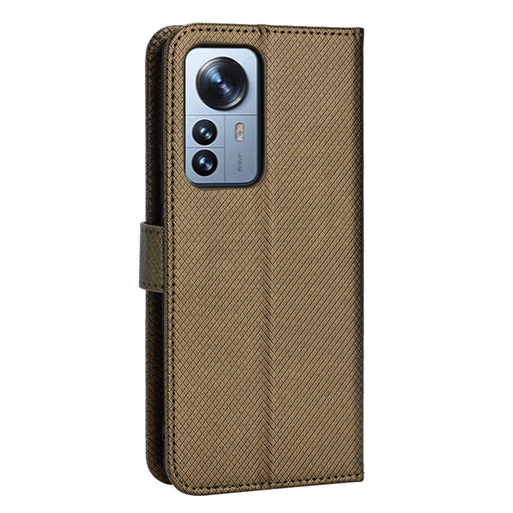 For Xiaomi 12/12X/12S 5G PU Leather Wallet Book Stand View Cover Diamond Texture Flip Phone Case with Wrist Strap