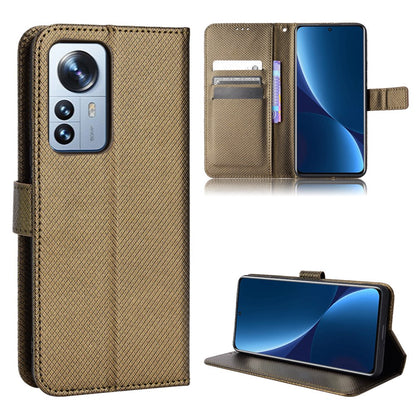 For Xiaomi 12/12X/12S 5G PU Leather Wallet Book Stand View Cover Diamond Texture Flip Phone Case with Wrist Strap